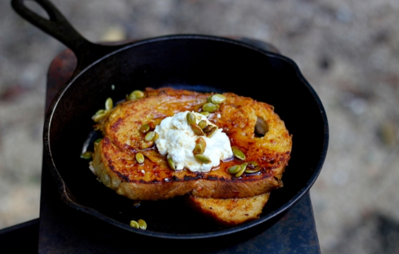 Pumpkin French Toast with Candied Pepitas and Ricotta