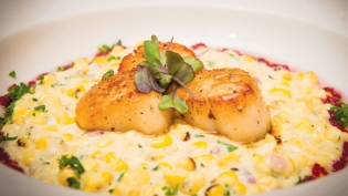 Seared Scallops over Grilled Cream Corn and Jalapeño "Risotto Style"
