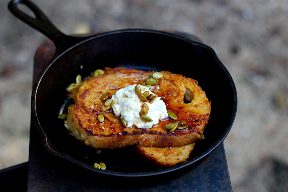 Pumpkin French Toast with Candied Pepitas and Ricotta