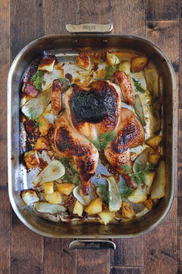 Honey roasted chicken and potatoes
