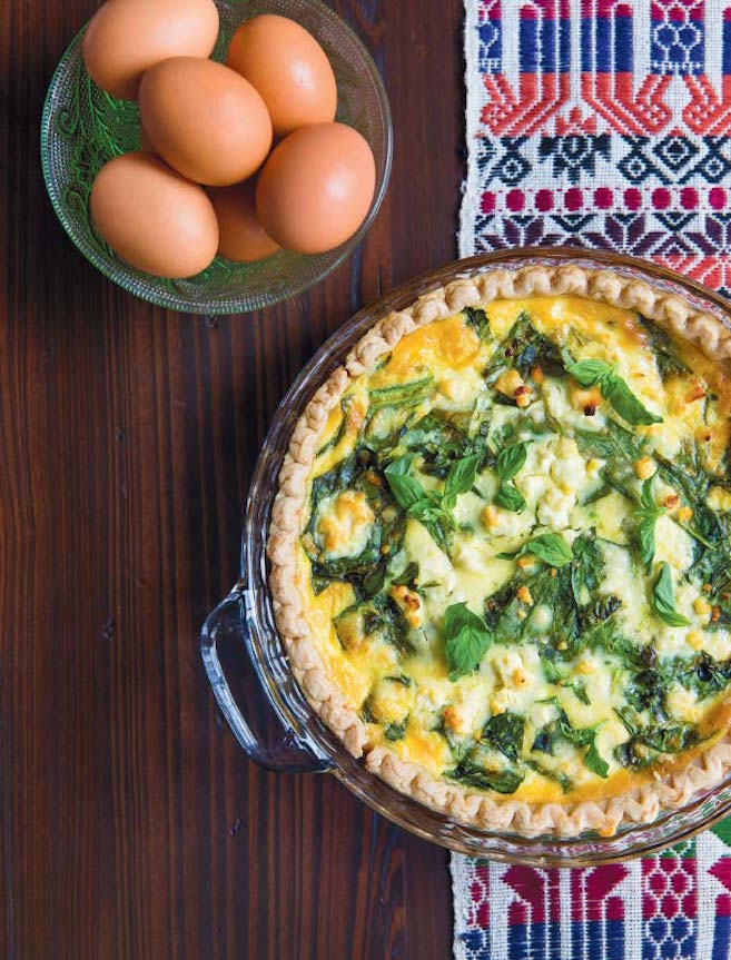 Tatsoi, Basil & Feta Quiche