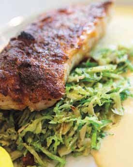 Blackened Grouper, Bacon Braised Brussels Sprouts, Mixon Farms Citrus Butter