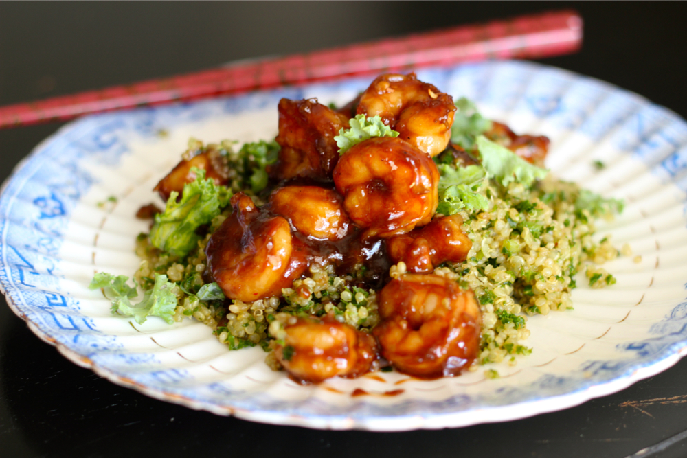 Sweet and Sour Shrimp with Fried Quinoa and Kale